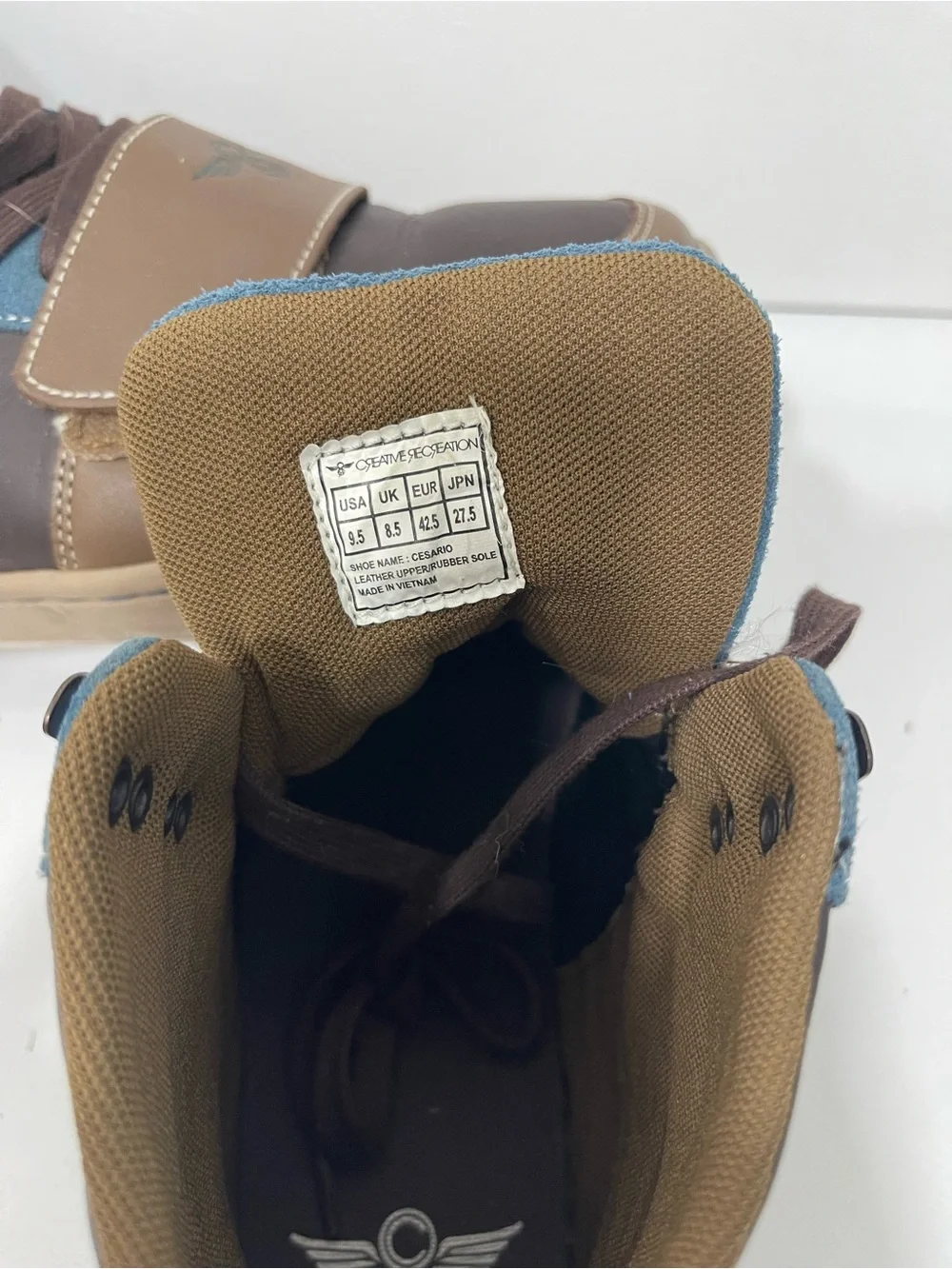 Men's Brown and Blue High-Top Lace-Up Boots